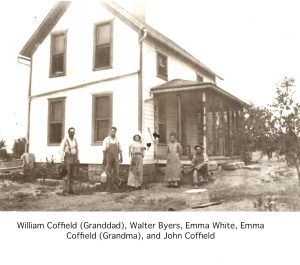 William Coffield, Walter Byers, Emma White, Emma Coffield and John Coffield. Photograph obtained from the estate of Dale and Geneva Birdsell